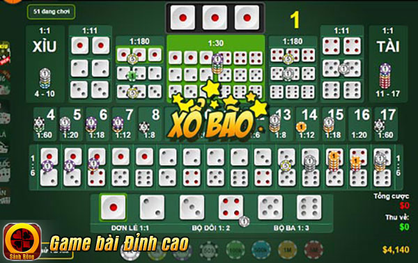 Game Tài Xỉu - một trong những trò chơi rất được yêu thích trên Sảnh Rồng